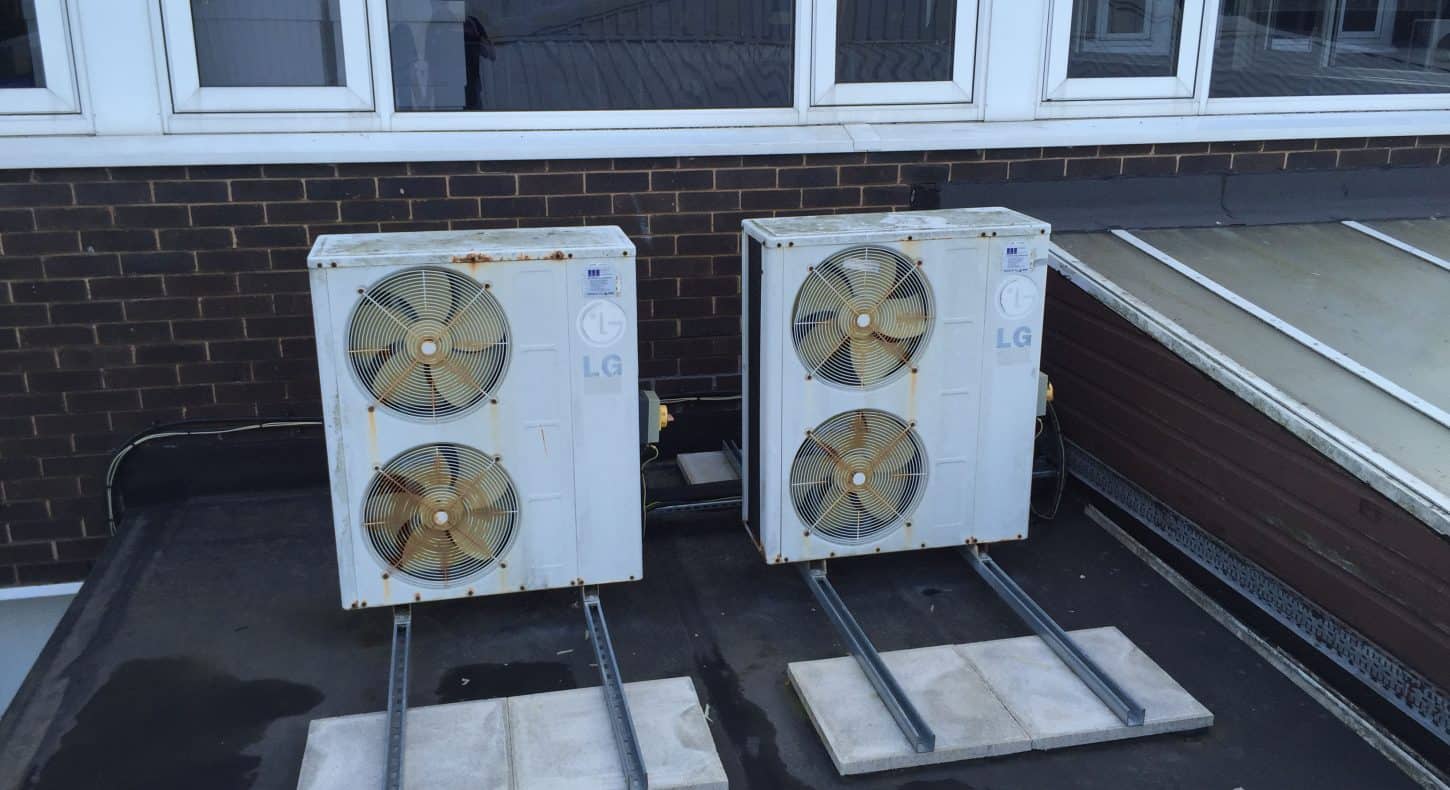 Rooftop air conditioning units for a school in day time