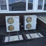 Rooftop air conditioning units for a school in day time