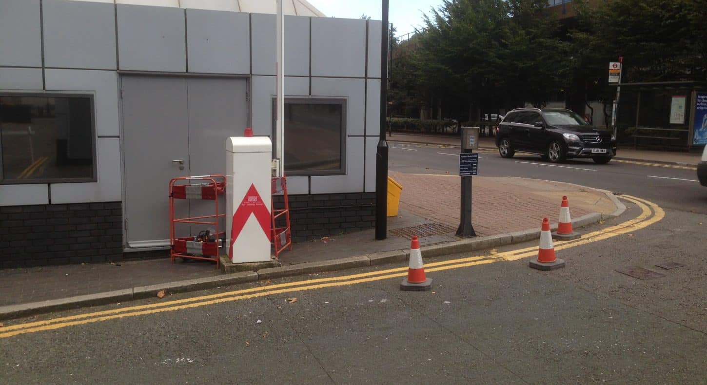 Door access equipment. Barrier in use on London site.