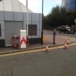 Door access equipment. Barrier in use on London site.