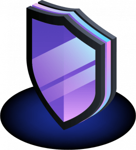 black and purple cartoon shield